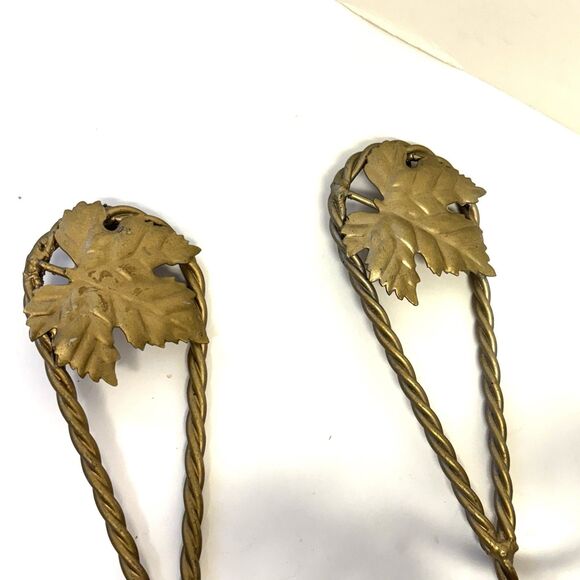 2 VTG Metal Wall Sconces Gold Tone Hanging Candle Holder Twisted Rope And Leaves - Picture 4 of 7